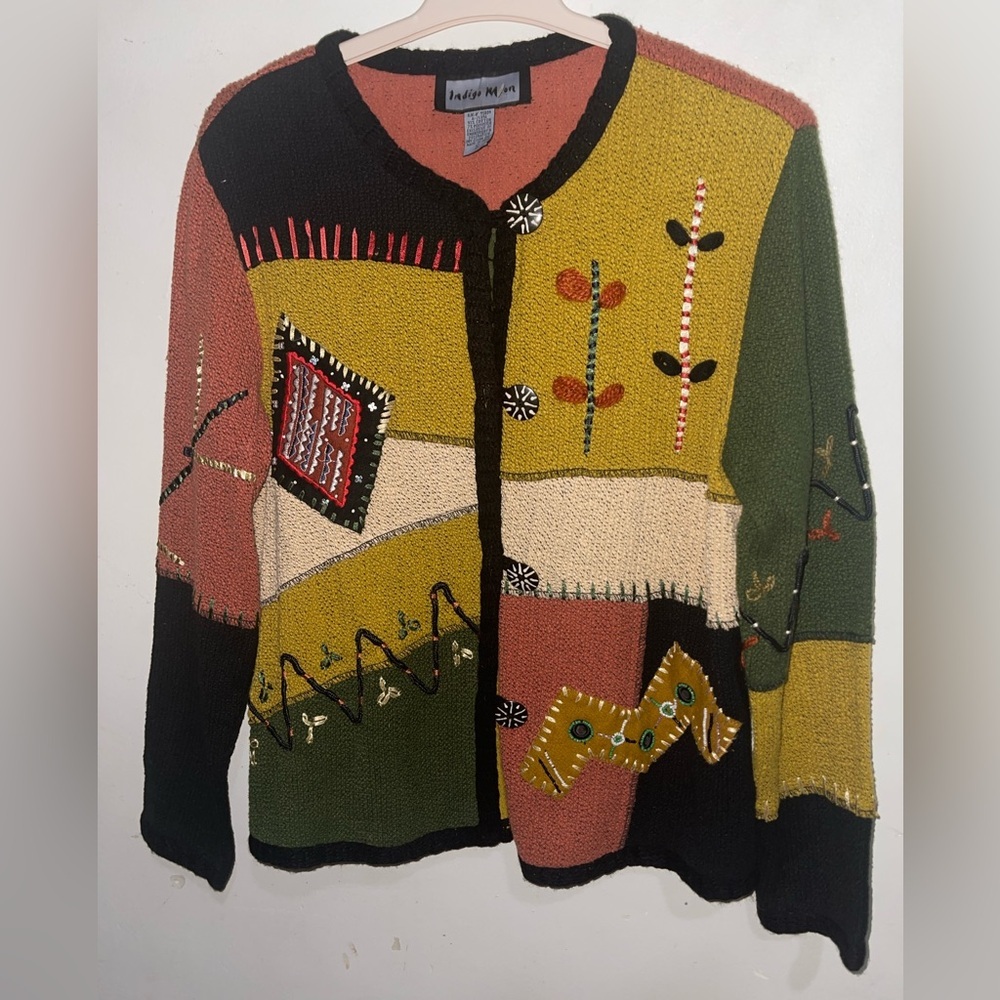 Indigo Moon patchwork Embroidered Knit Women's Mu… - image 2